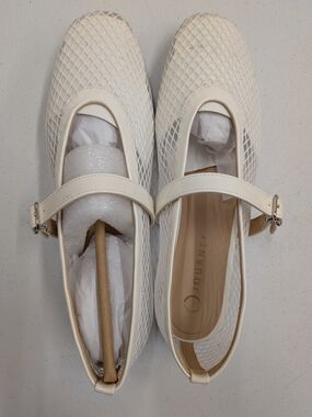 Journee Collection White Mesh Flats Mary Jane Strap Women Elegant Comfort